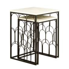 Casa Square Marble Set Of 2 Side Tables With Black Metal Frame - UK