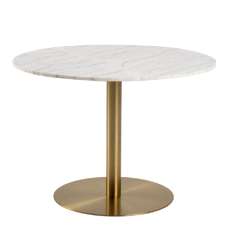 Casey White Marble Dining Table Round With Gold Metal Base - UK