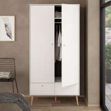 Casey Wooden Wardrobe With 2 Doors 2 Drawers In White - UK
