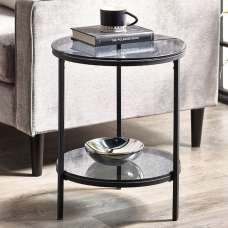 Casper Smoked Glass Lamp Table Round With Black Frame - UK