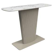 Castle Ceramic Console Table With Beige Wooden Base In White - UK
