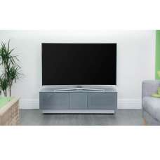 Elements Small Wooden TV Stand With 2 Glass Doors In Grey - UK