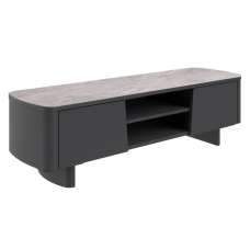 Castle Light Grey Ceramic Top TV Stand With Grey Wooden Base - UK