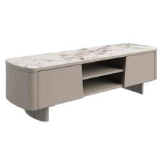 Castle White Ceramic Top TV Stand With Beige Wooden Base - UK