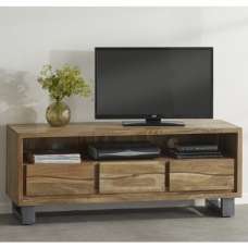 Catila Live Edge Wooden TV Stand In Oak With 3 Drawes - UK