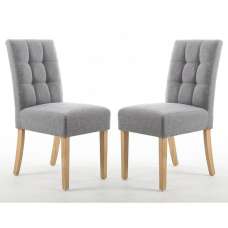 Mendoza Silver Grey Fabric Dining Chairs With Oak Legs In Pair - UK