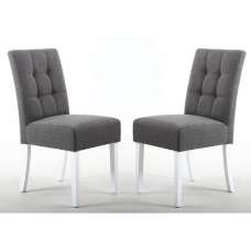 Mendoza Steel Grey Fabric Dining Chairs With White Legs In Pair - UK