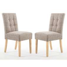 Mendoza Oatmeal Fabric Dining Chairs With Oak Legs In Pair - UK