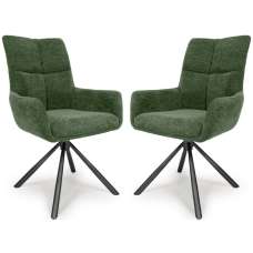 Cavino Green Fabric Dining Chairs With Black Legs In Pair - UK