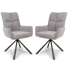 Cavino Pewter Fabric Dining Chairs With Black Legs In Pair - UK