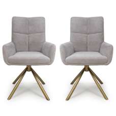 Cavino Pewter Fabric Dining Chairs With Bronze Legs In Pair - UK