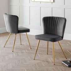 Caziel Grey Velvet Dining Chair in Pair - UK