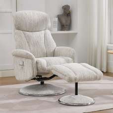 Cazira Fabric Swivel Recliner Chair with Footstool in Biscuit - UK