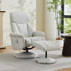 Cazira Fabric Swivel Recliner Chair with Footstool in Dove - UK