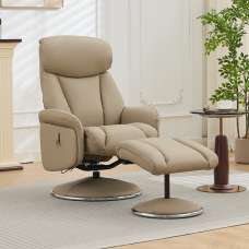 Cazira Full Leather Swivel Recliner Chair with Footstool in Pebble - UK