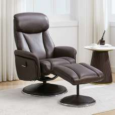 Cazira Full Leather Swivel Recliner Chair with Footstool in Russet - UK