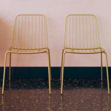 Cedar Gold Metal Dining Chairs In Pair - UK