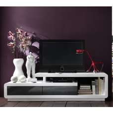 Celia Wooden TV Stand In High Gloss White And Grey With 2 Drawers - UK