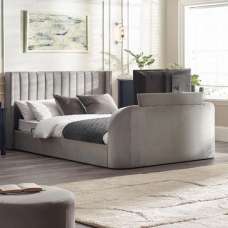 Celina Fabric Side Lift Ottoman Double TV Bed In Light Grey - UK