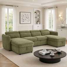 Celmora Fabric U Shape Corner Sofabed in Green - UK