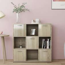 Celsa Wooden Bookcase With 5 Doors 4 Shelves In Sonoma Oak - UK
