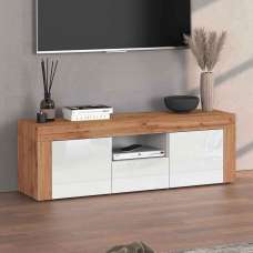 Centennial High Gloss TV Stand With 2 Doors 1 Drawer In White And Oak - UK