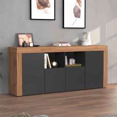 Centennial Large Wooden Storage Cabinet With 4 Doors In Anthracite And Wotan Oak - UK