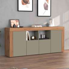 Centennial Large Wooden Storage Cabinet With 4 Doors In Taupe And Wotan Oak - UK