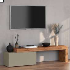 Centennial Small Wooden Adjustable TV Stand With 1 Flap Door In Taupe And Wotan Oak - UK
