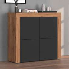 Centennial Small Wooden Storage Cabinet With 4 Doors In Matte Anthracite And Wotan Oak - UK