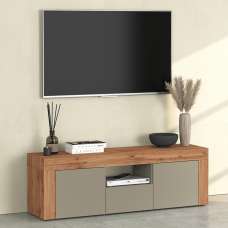 Centennial Wooden TV Stand With 2 Doors 1 Drawer In Taupe And Wotan Oak - UK