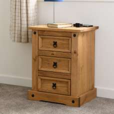 Central Wooden Bedside Cabinet With 3 Drawers In Oak - UK