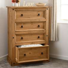 Central Wooden Chest Of 4 Drawers Tall In Oak - UK