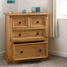 Central Wooden Chest Of 4 Drawers Wide In Oak - UK