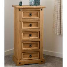 Central Wooden Chest Of 5 Drawers Narrow In Oak - UK