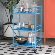 Cerritos Metal Drinks Serving Trolley With 3 Shelves In Blue - UK