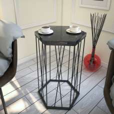 Cetrus Black Marble Effect Top Side Table with Metal Frame - UK