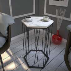 Cetrus Marmo White Wooden Top Side Table with Black Metal Frame - UK