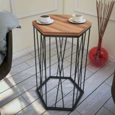 Cetrus Walnut Wooden Top Side Table with Black Metal Frame - UK