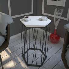Cetrus White Wooden Top Side Table with Black Metal Frame - UK