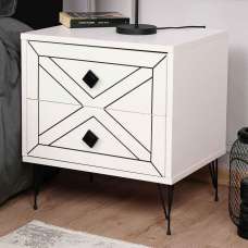 Cevano Wooden Side Table with Metal Legs in White - UK