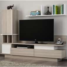 Ceyline Wooden TV Stand With 3 Doors And Wall Shelf In White Cordoba - UK