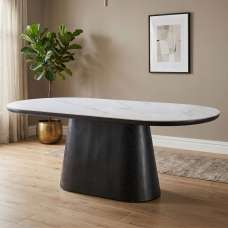 Chambly Rectangular Sintered Stone Top Dining Table in White And Black - UK