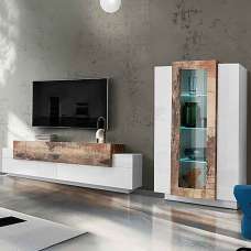Chandler High Gloss Entertainment Unit In White And Pereira Maple - UK