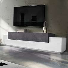 Chandler Large High Gloss TV Stand With 3 Flap Doors In White And Report - UK