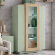 Chandler Wooden Display Cabinet With 3 Doors In Sage Green And Chopin Oak - UK