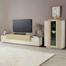 Chandler Wooden Entertainment Unit In Cashmere And Chopin Oak - UK