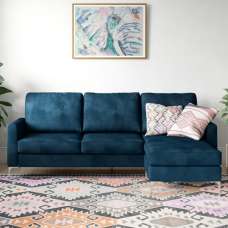 Cherokee Velvet Corner Sofa With Chrome Legs In Blue - UK