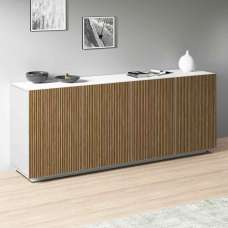 Charleston Wooden Sideboard With 4 Doors In White And Light Oak - UK