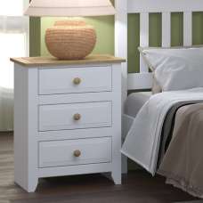 Chatfield Wooden Bedside Cabinet With 3 Drawers In White And Oak - UK